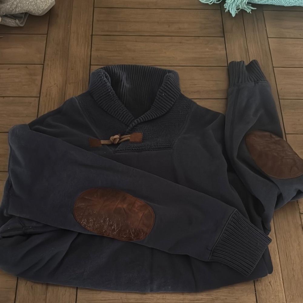 Ralph Lauren Men's Navy Sweater with Brown Accents